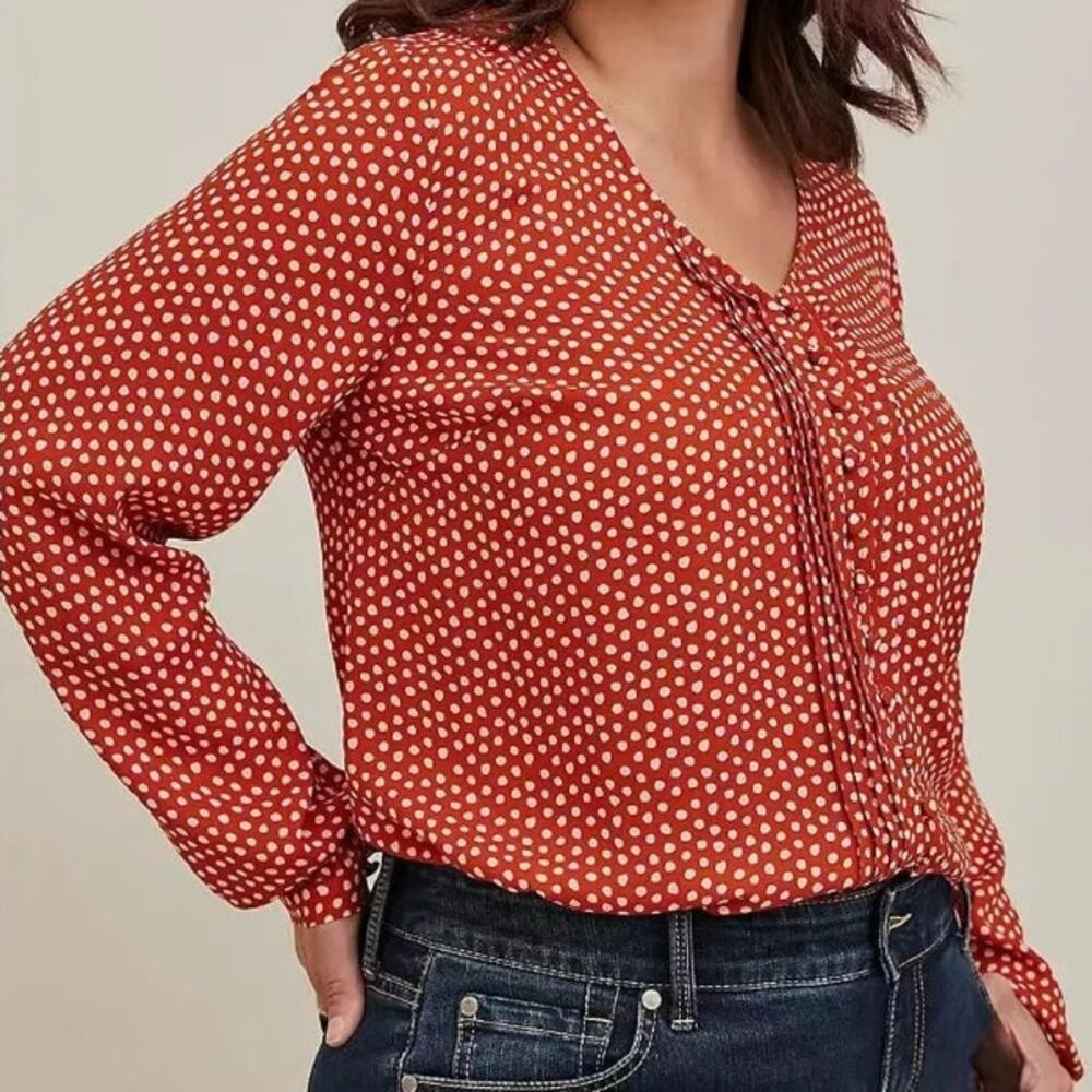 Torrid Women Polka Dot Pintuck Tunic Top Plus Size 2X Classic Preppy Career Corp